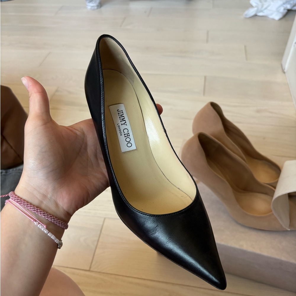 Jimmy Choo Black Leather Agnes Pumps